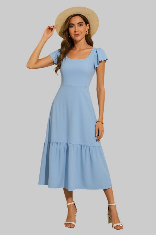 Flutter Sleeve Cutout Summer Midi Dress
