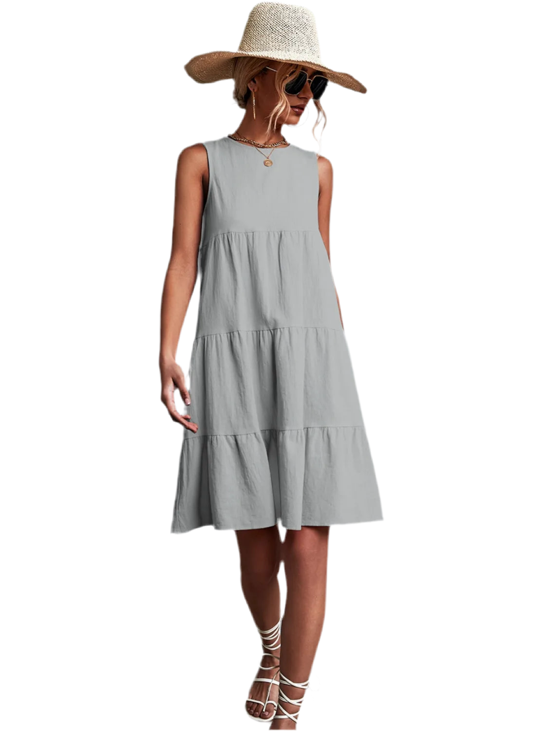 Tiered Round Neck Sleeveless Mini Tank Dress