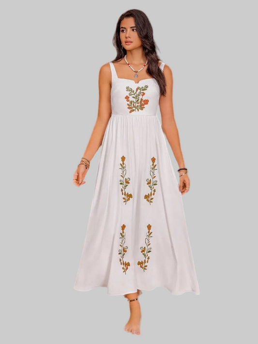 Floral Embroidered Sleeveless Maxi Dress