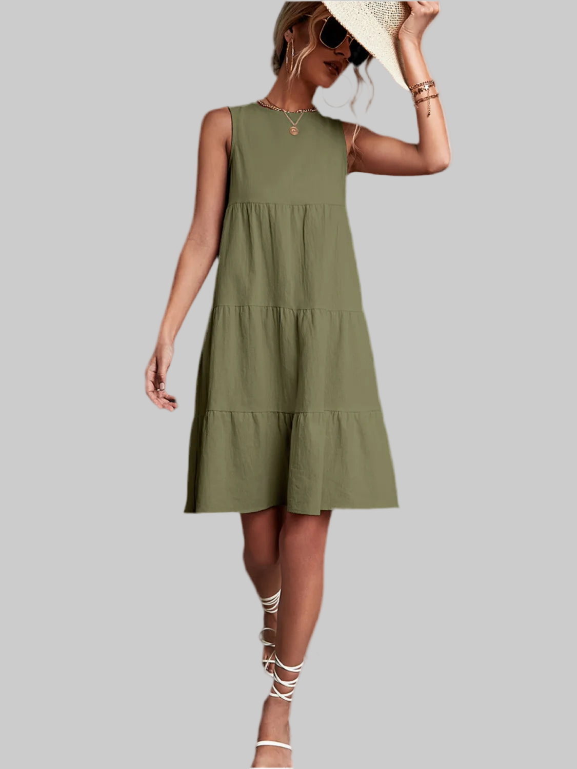 Tiered Round Neck Sleeveless Mini Tank Dress