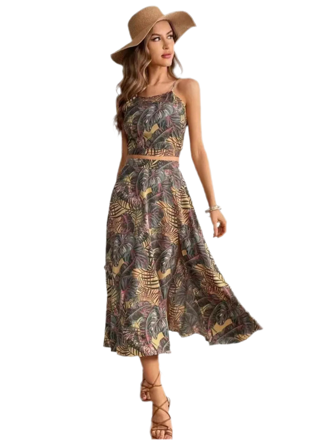 Printed Cami and Slit Skirt Set