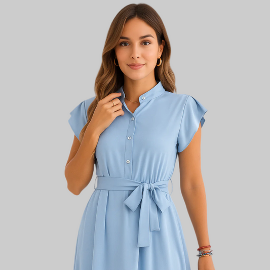 Tie Waist Ruffled Cap Sleeve Dress