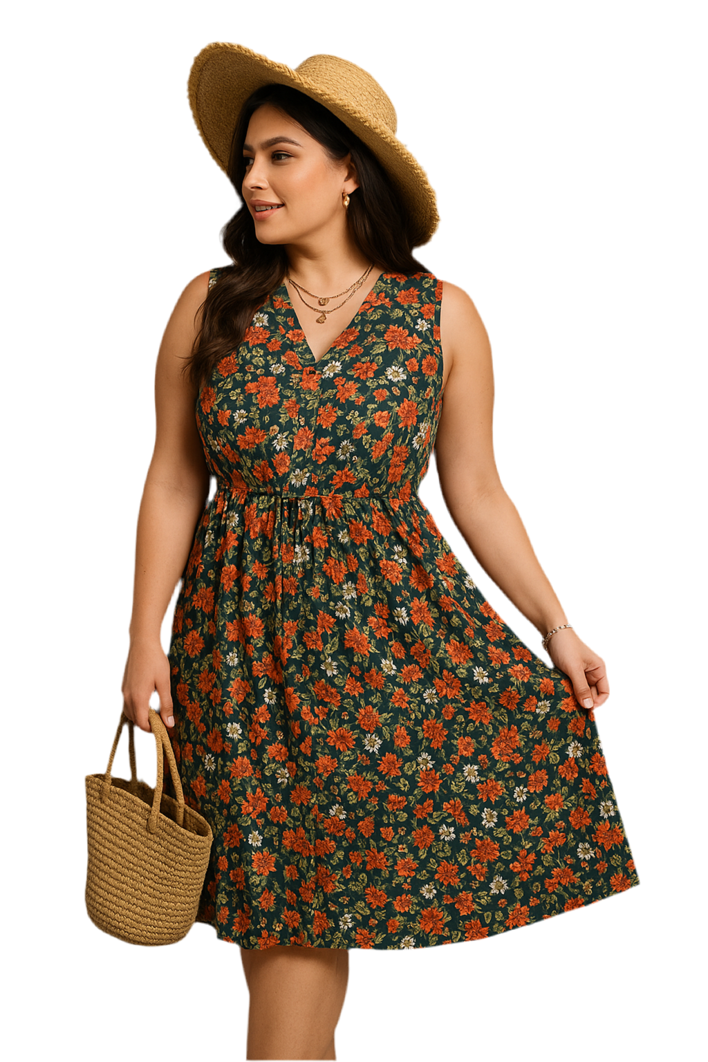 Plus Size Floral Notched Sleeveless Dress