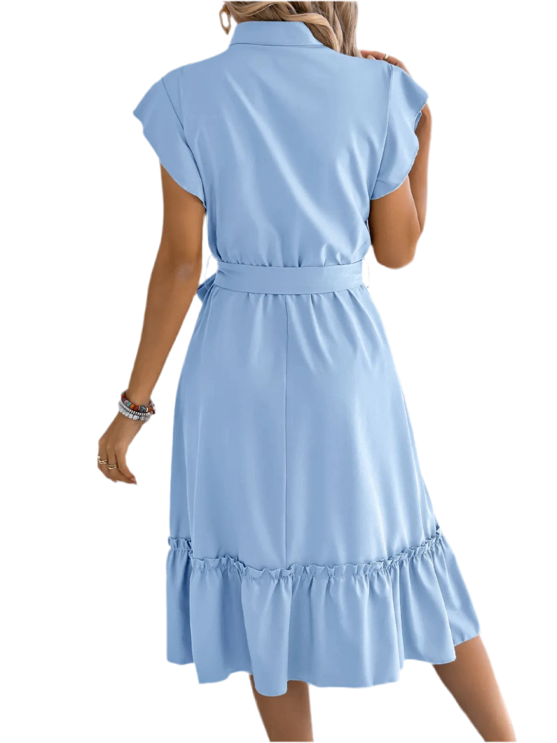 Tie Waist Ruffled Cap Sleeve Dress
