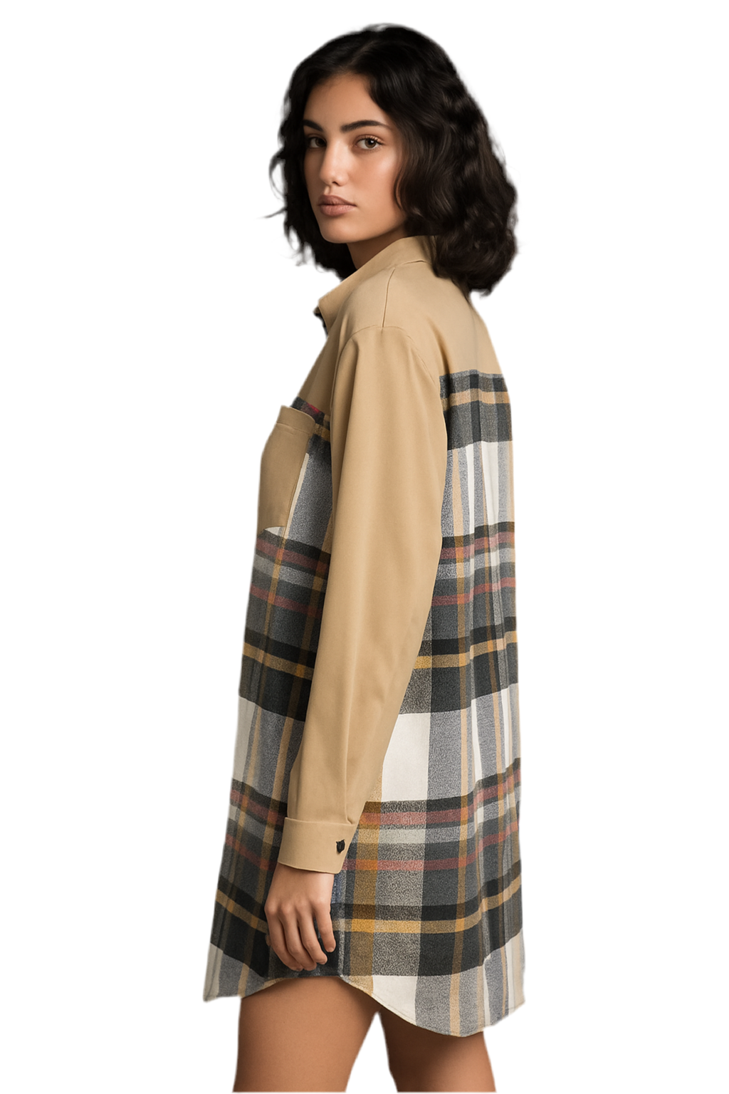 Pocketed Plaid Long Sleeve Mini Shirt Dress