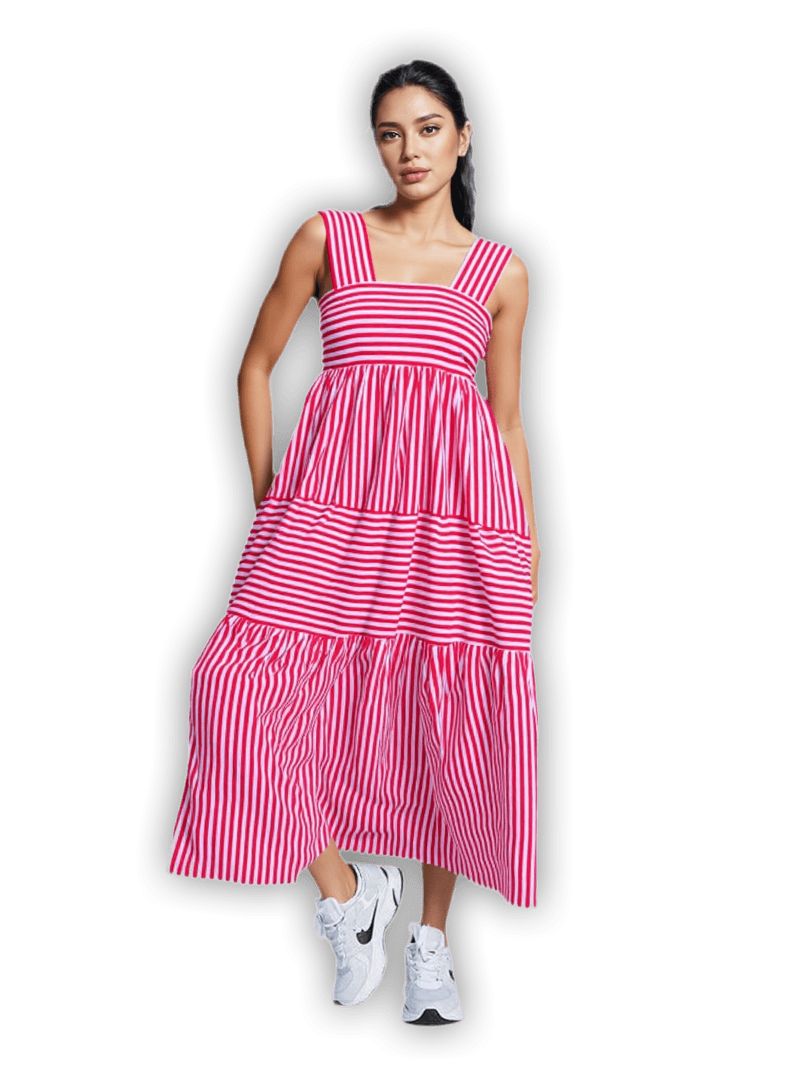 Striped Linen Maxi Dress – Red & White
