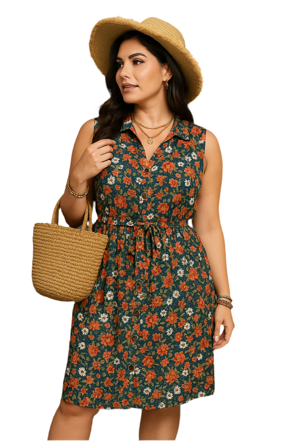 Plus Size Floral Notched Sleeveless Dress