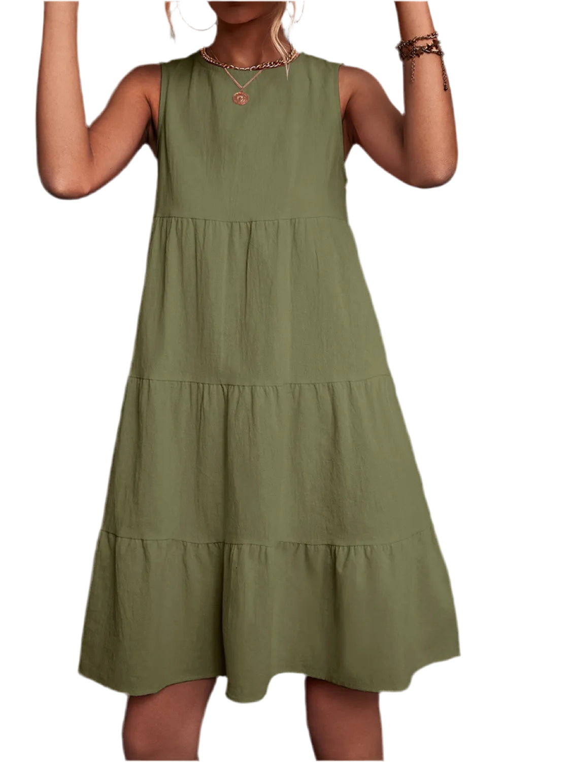 Tiered Round Neck Sleeveless Mini Tank Dress