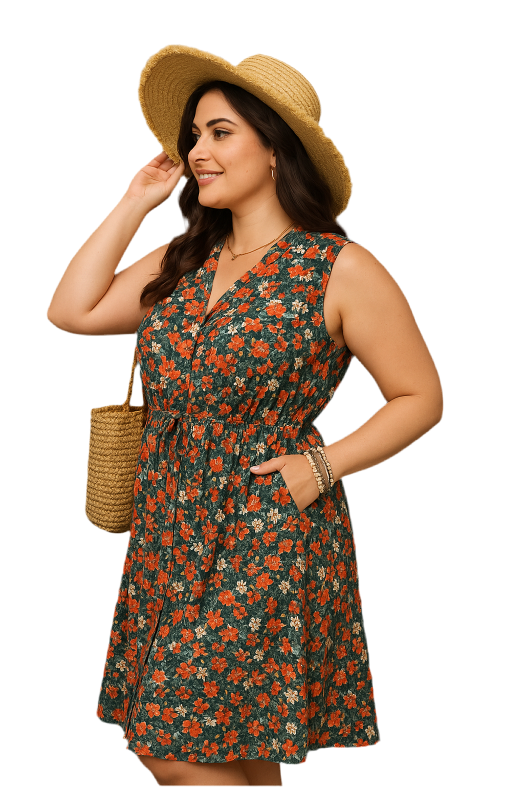 Plus Size Floral Notched Sleeveless Dress