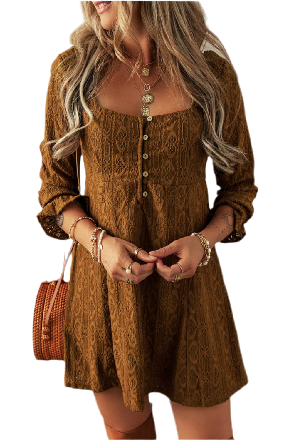 Textured Square Neck Mini Dress