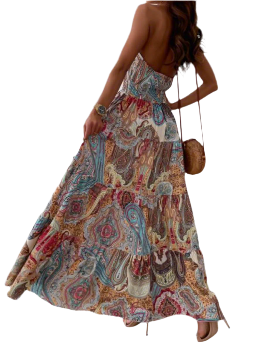 Printed Halter Neck Maxi Dress