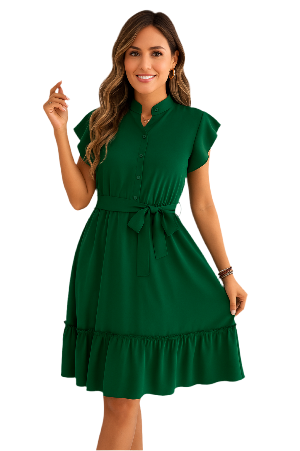 Tie Waist Ruffled Cap Sleeve Dress