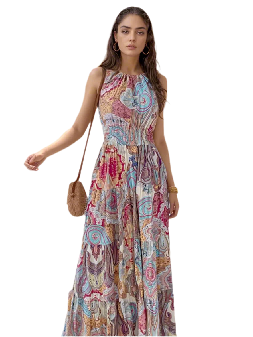 Printed Halter Neck Maxi Dress