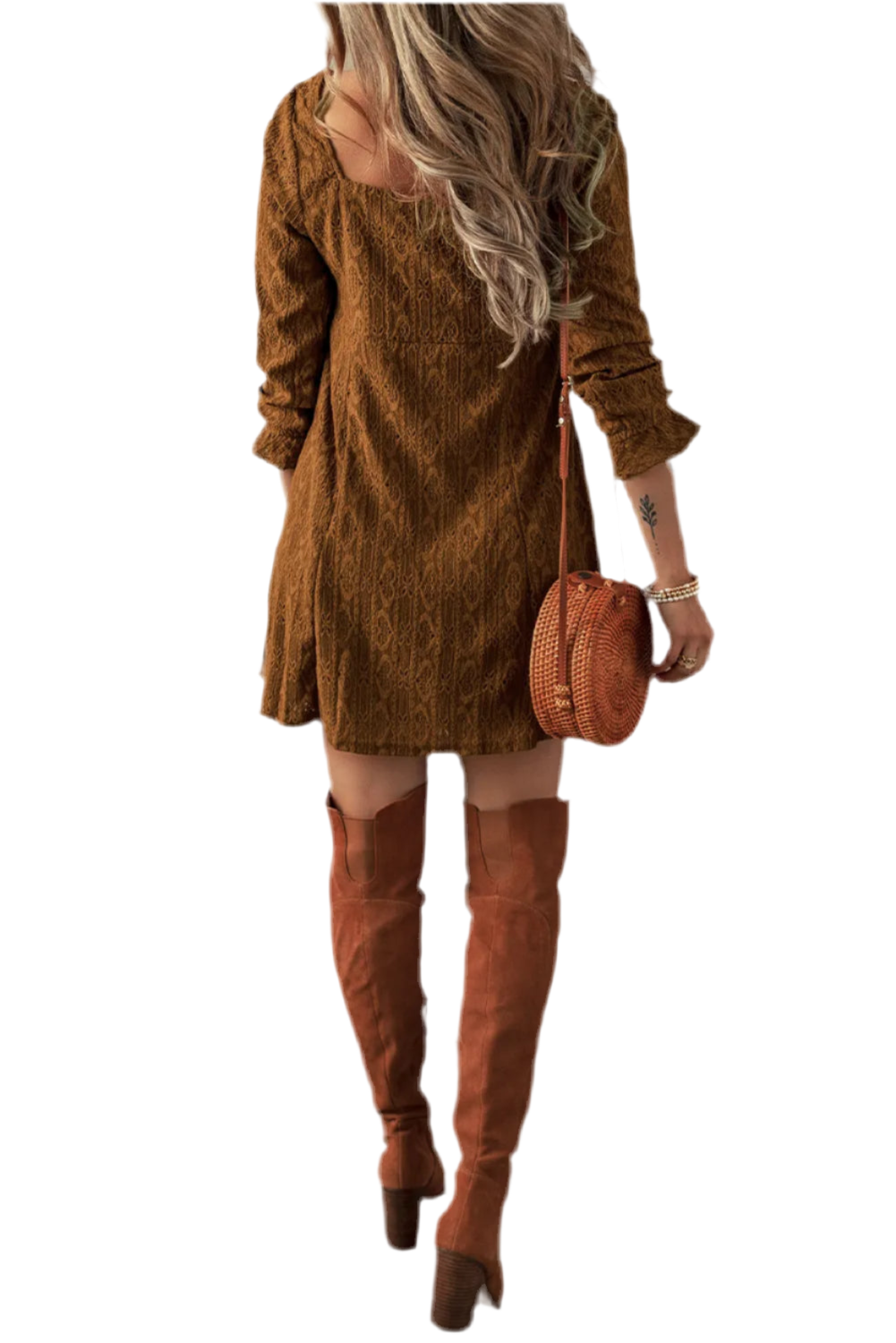Textured Square Neck Mini Dress