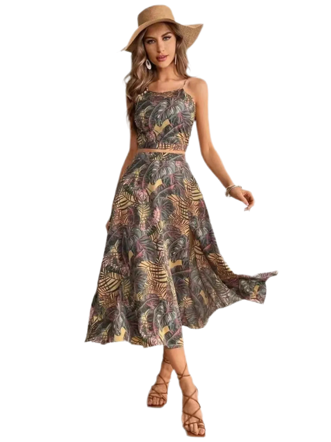 Printed Cami and Slit Skirt Set