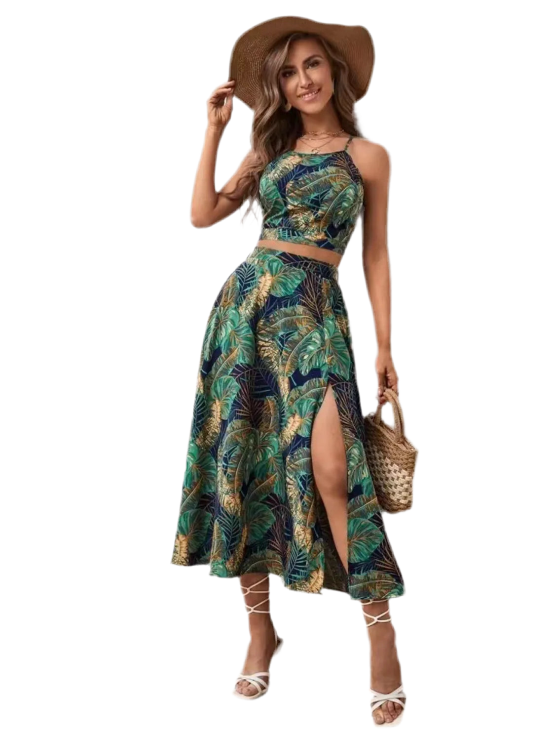 Printed Cami and Slit Skirt Set