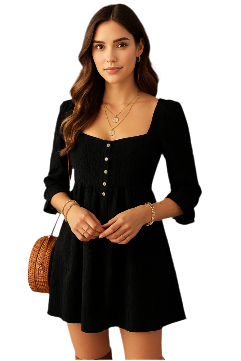 Textured Square Neck Mini Dress
