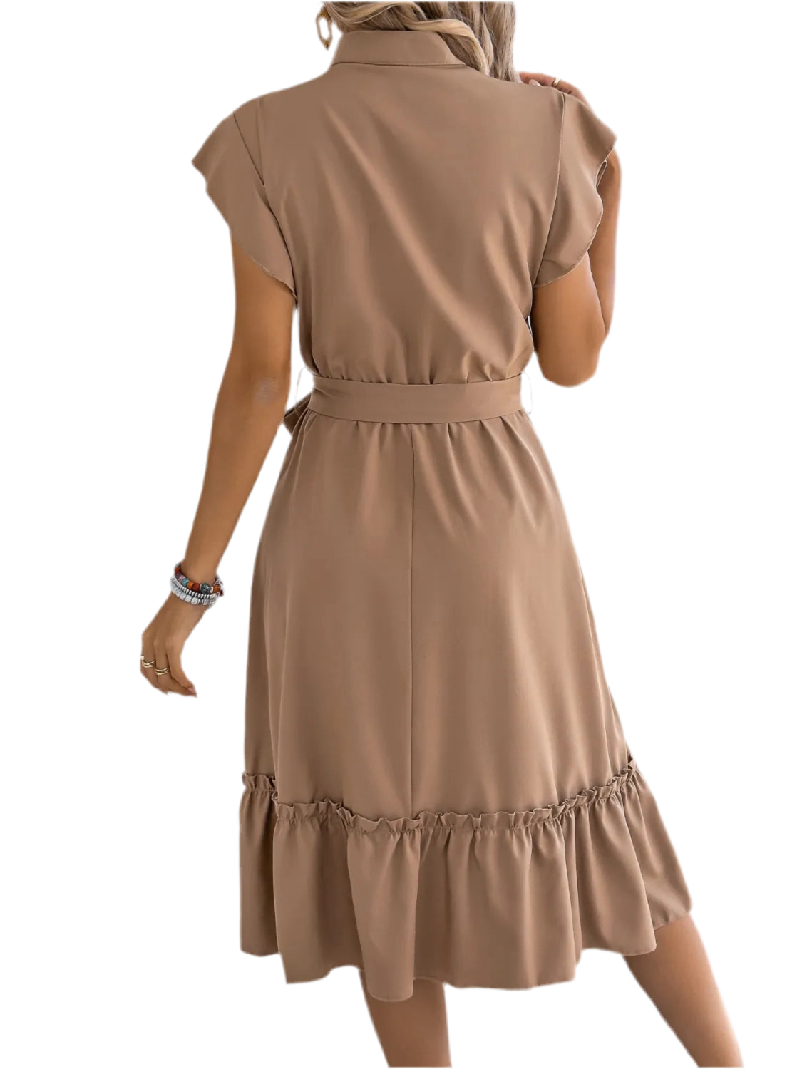 Tie Waist Ruffled Cap Sleeve Dress