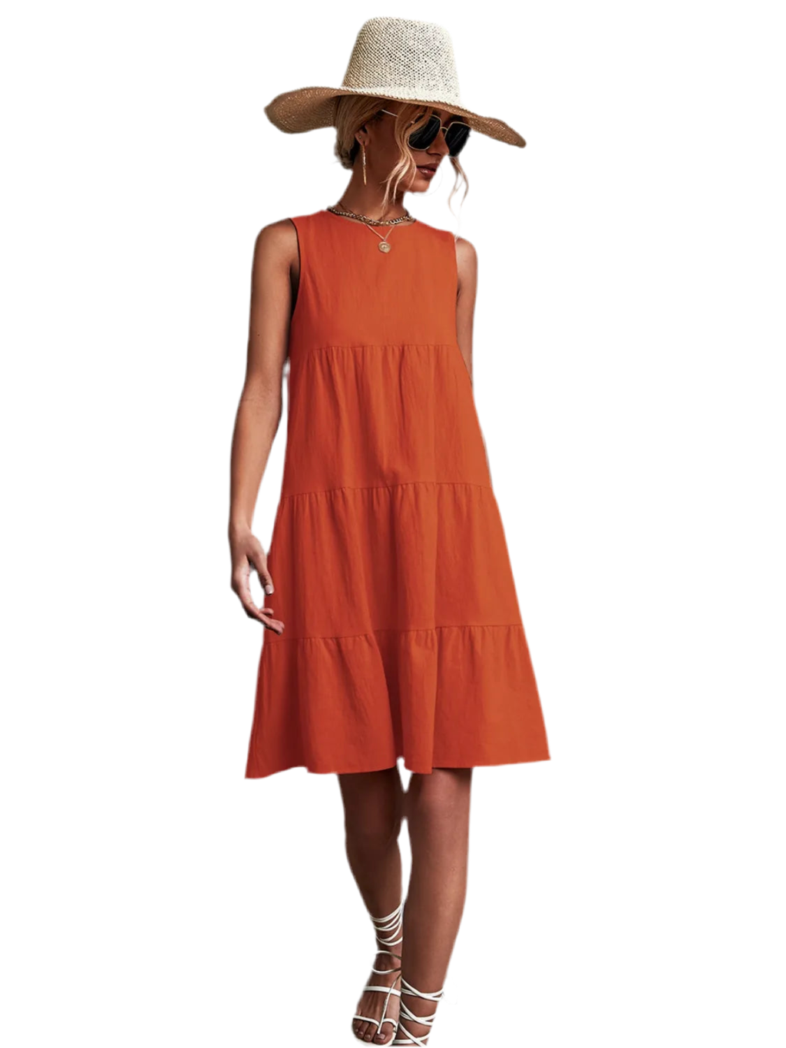 Tiered Round Neck Sleeveless Mini Tank Dress