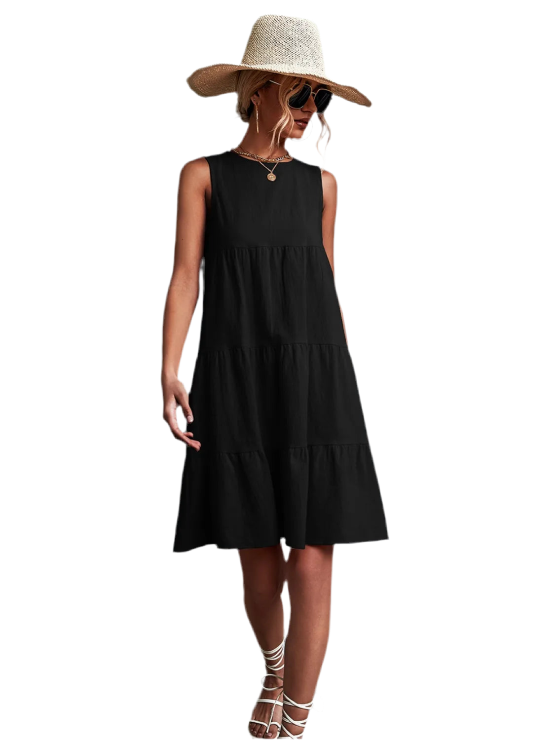 Tiered Round Neck Sleeveless Mini Tank Dress