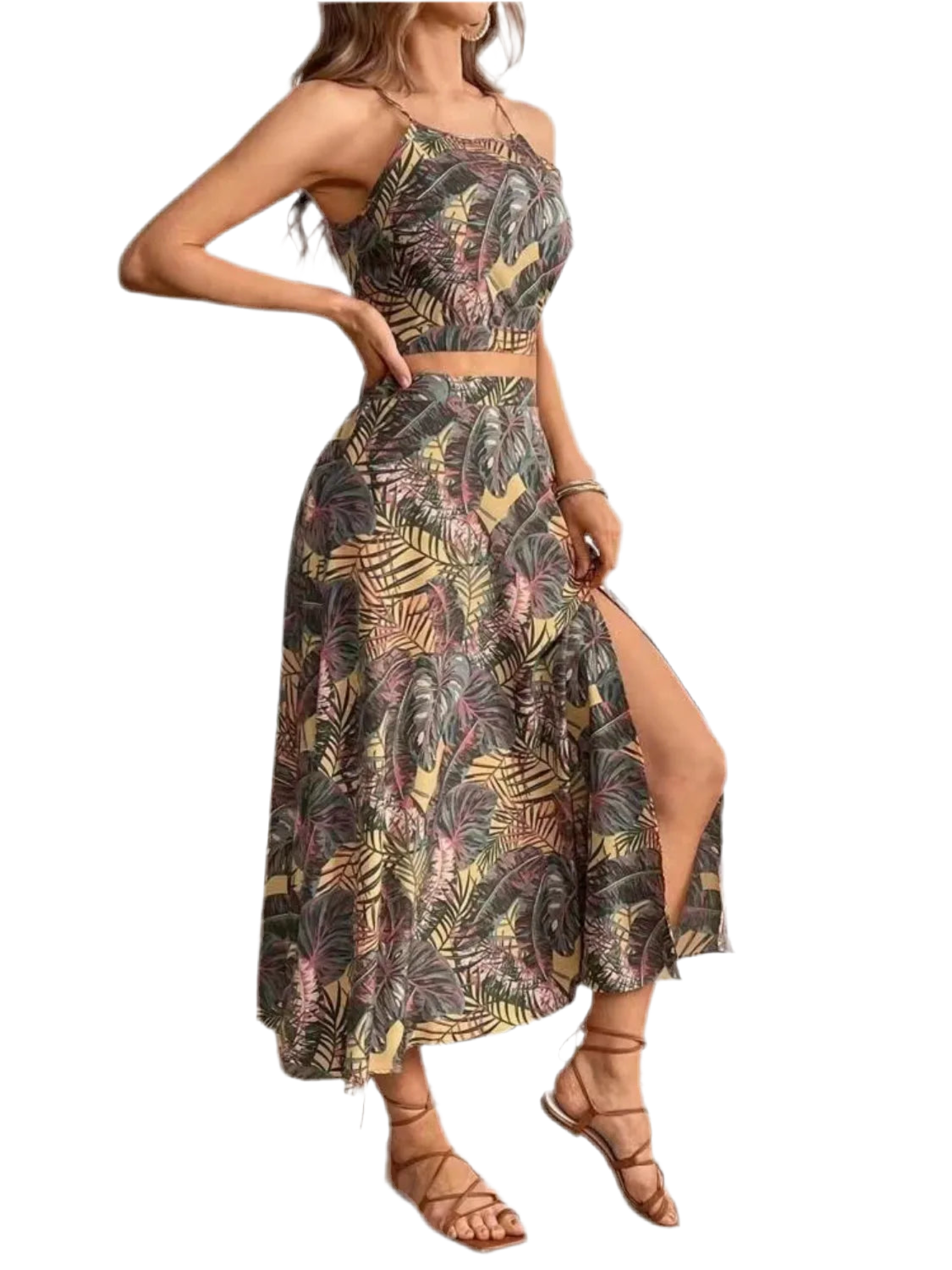 Printed Cami and Slit Skirt Set