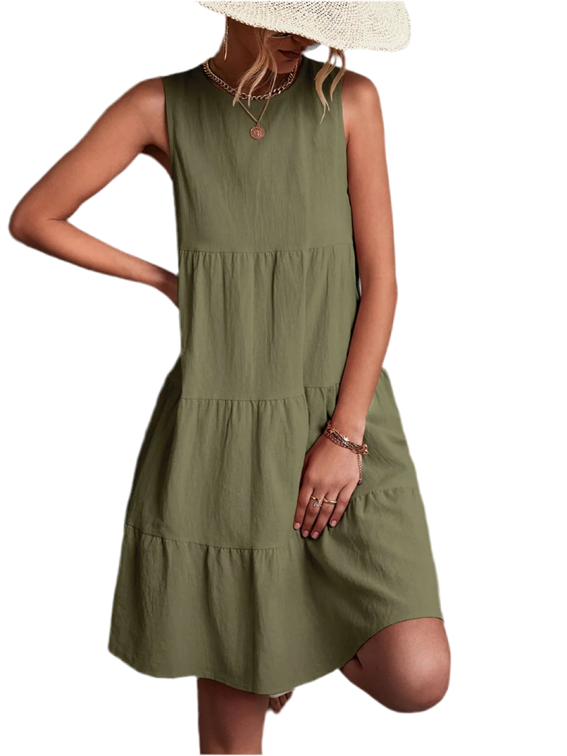 Tiered Round Neck Sleeveless Mini Tank Dress