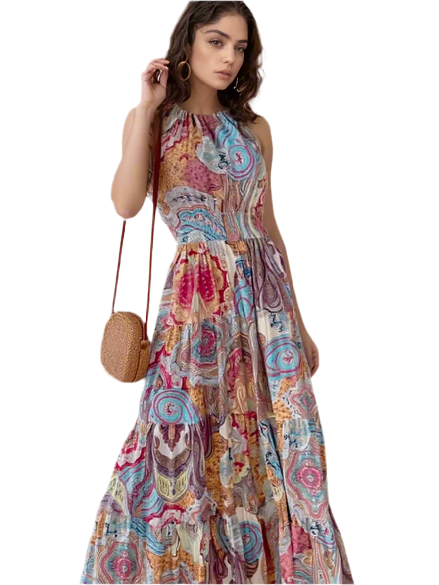 Printed Halter Neck Maxi Dress