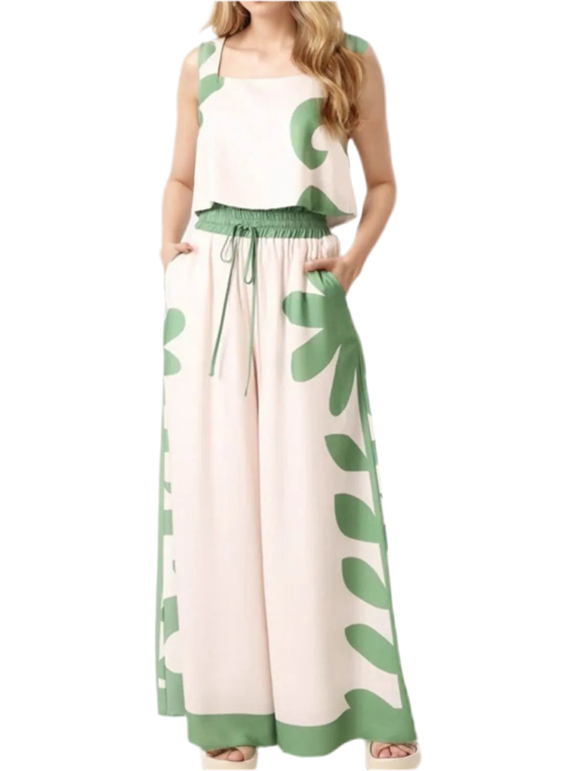 Leaf Print Tank Top and Pants Set