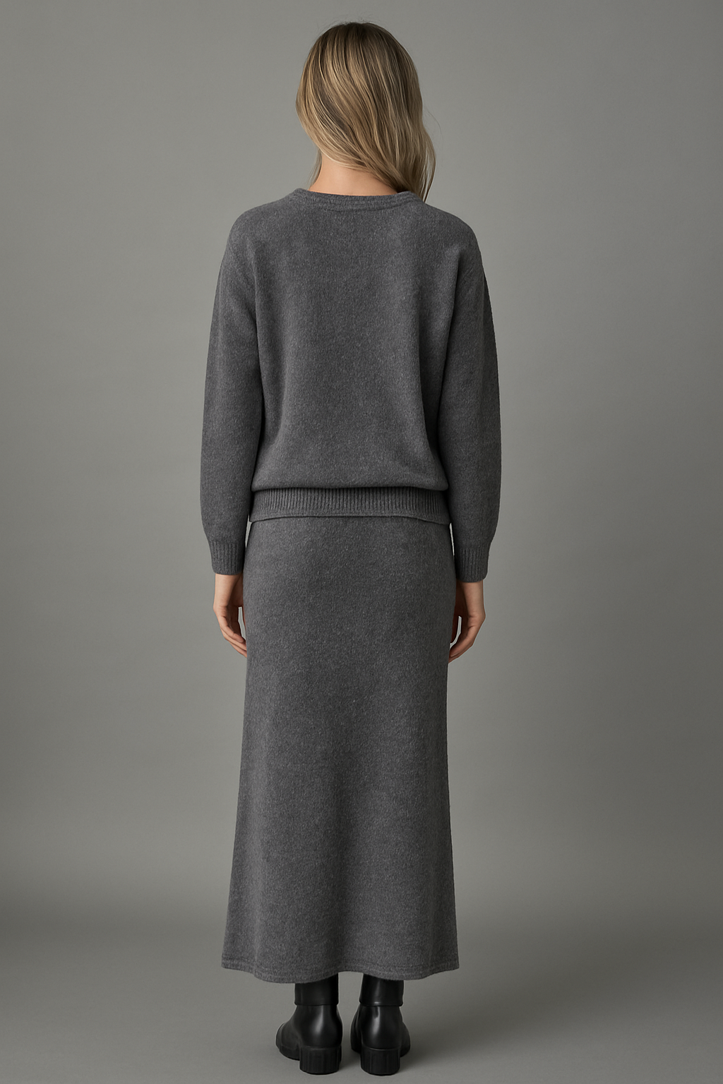 Round Neck Dropped Shoulder Top and Midi Skirt Sweater Set