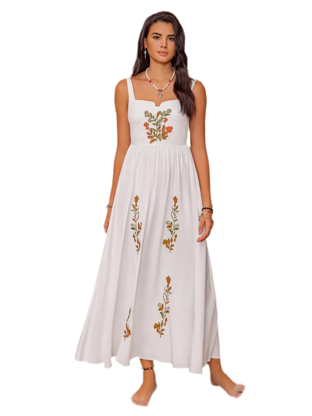 Floral Embroidered Sleeveless Maxi Dress