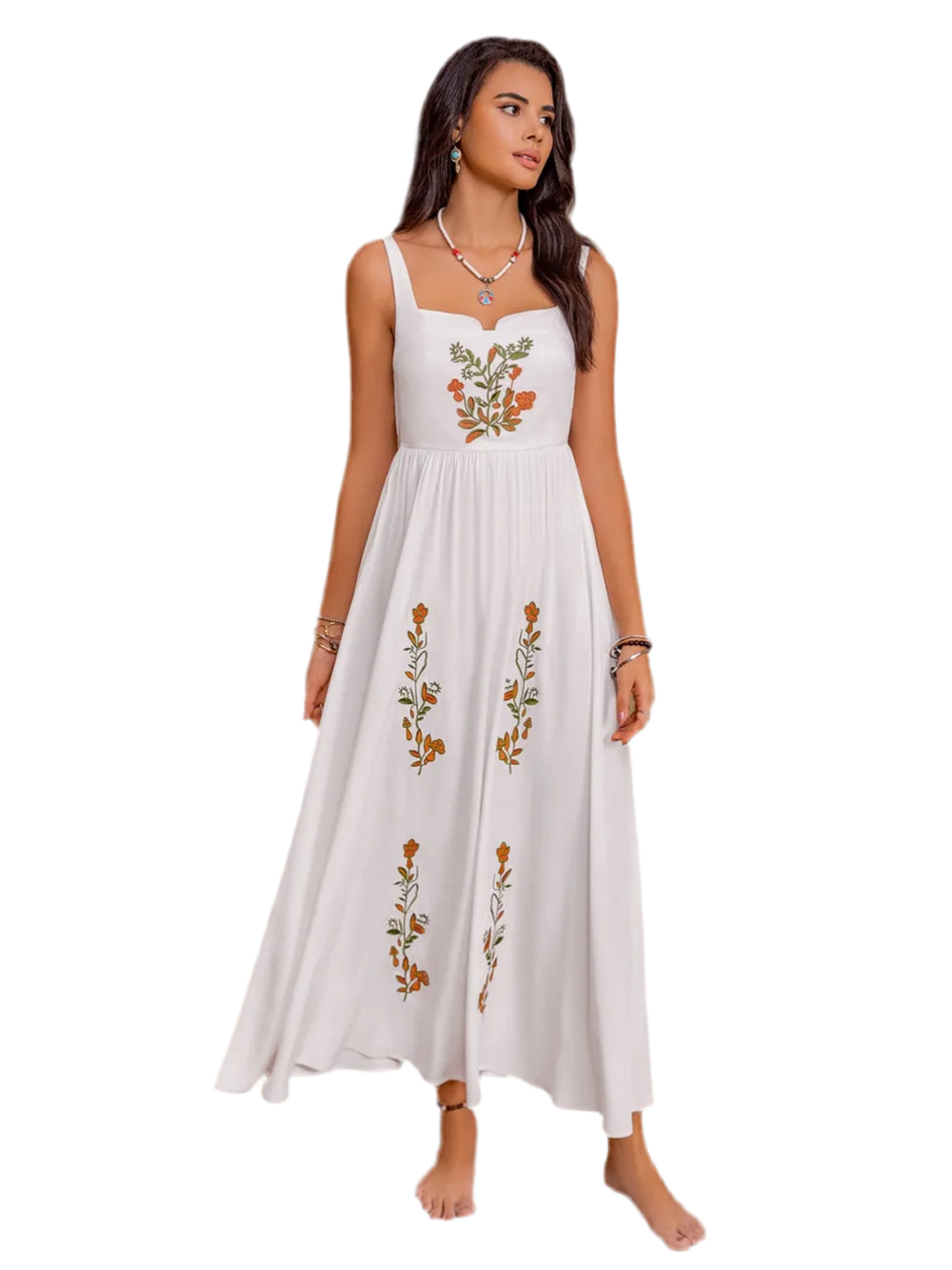 Floral Embroidered Sleeveless Maxi Dress
