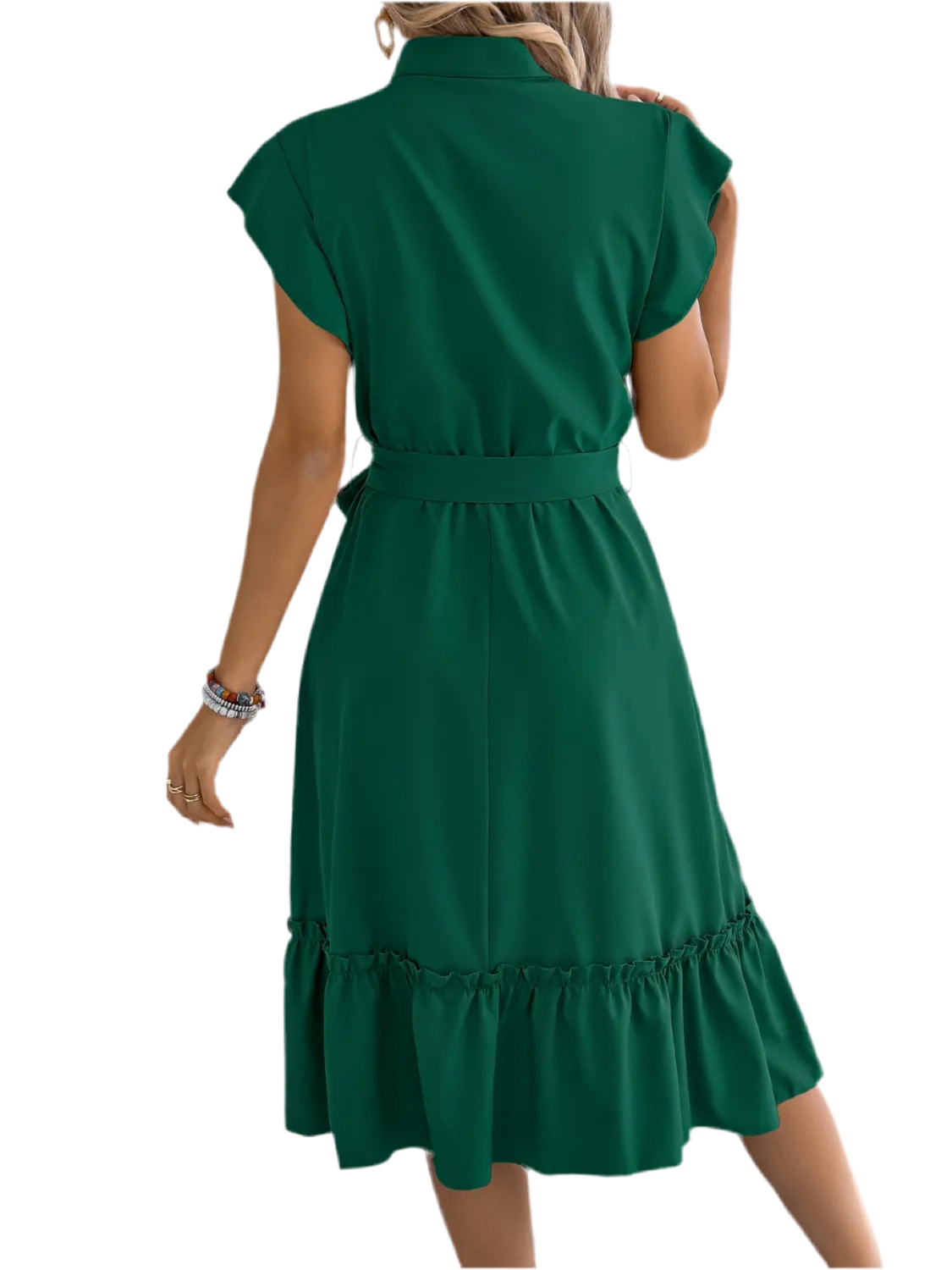 Tie Waist Ruffled Cap Sleeve Dress