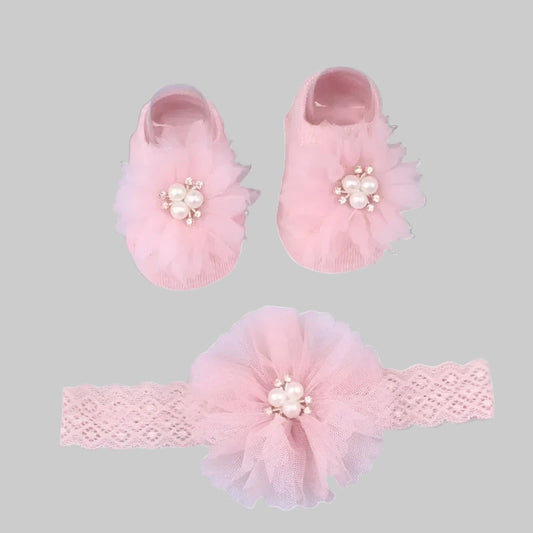 Cute Pearl Bows Baby Headband Socks Set
