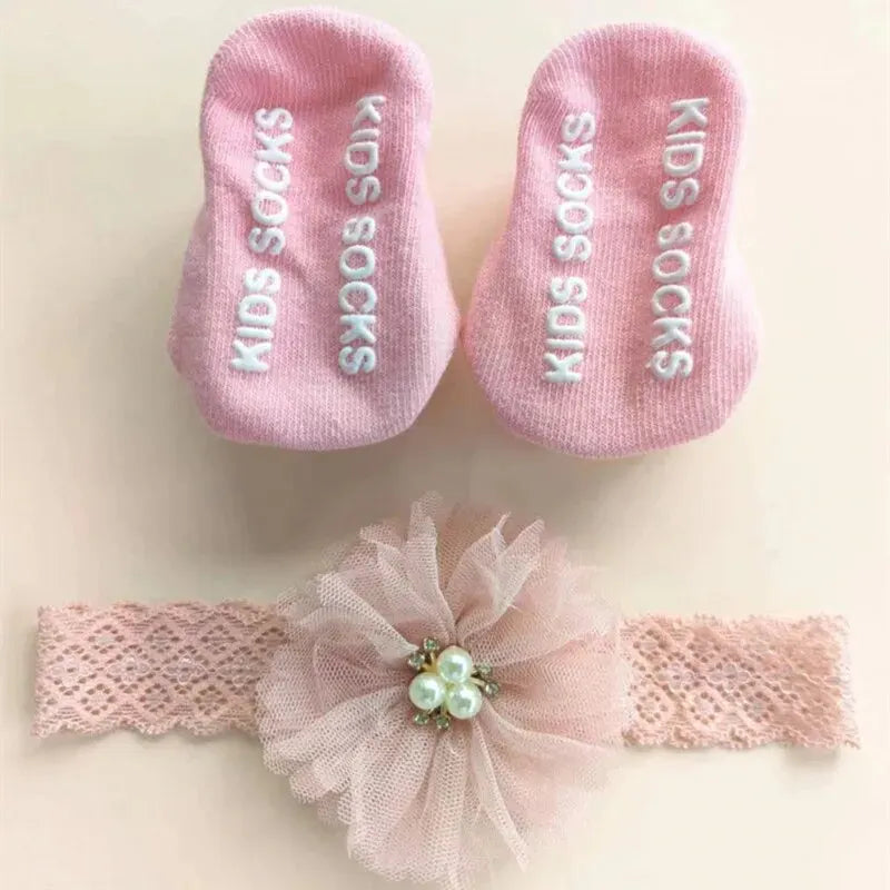 Cute Pearl Bows Baby Headband Socks Set