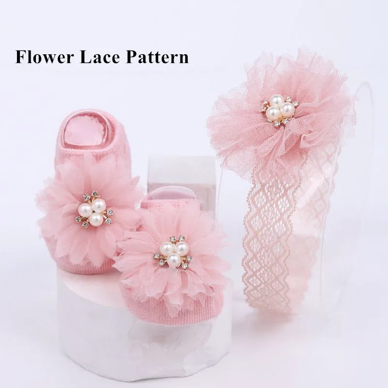 Cute Pearl Bows Baby Headband Socks Set