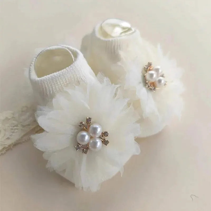 Cute Pearl Bows Baby Headband Socks Set