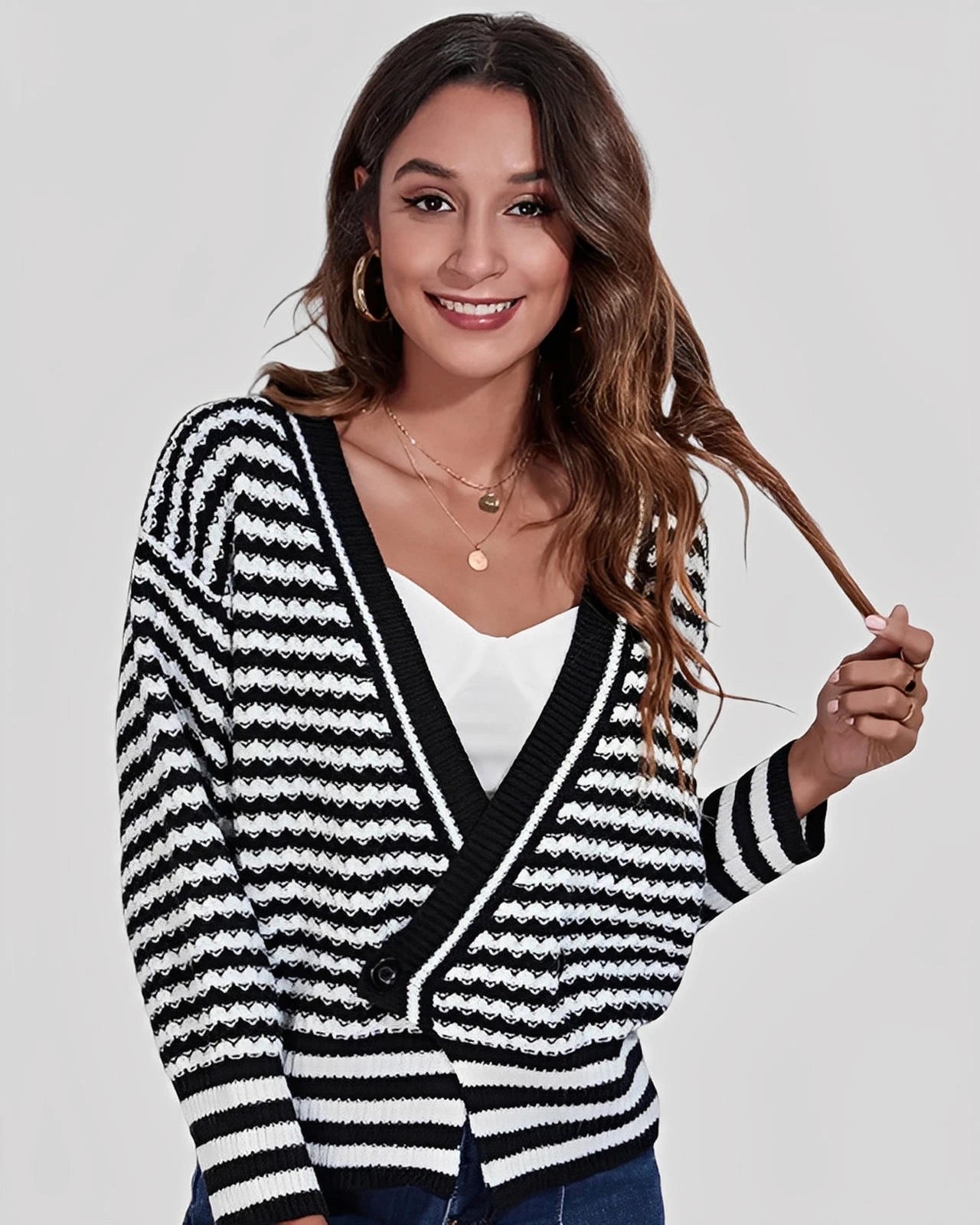 Striped V-Neck Knit Top