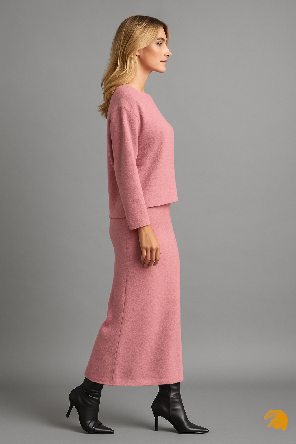 Round Neck Dropped Shoulder Top and Midi Skirt Sweater Set