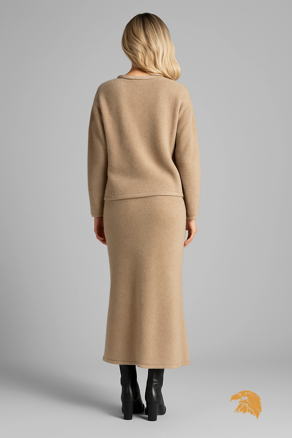 Round Neck Dropped Shoulder Top and Midi Skirt Sweater Set