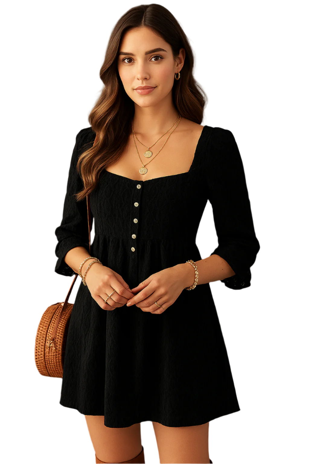 Textured Square Neck Mini Dress