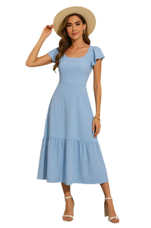 Flutter Sleeve Cutout Summer Midi Dress