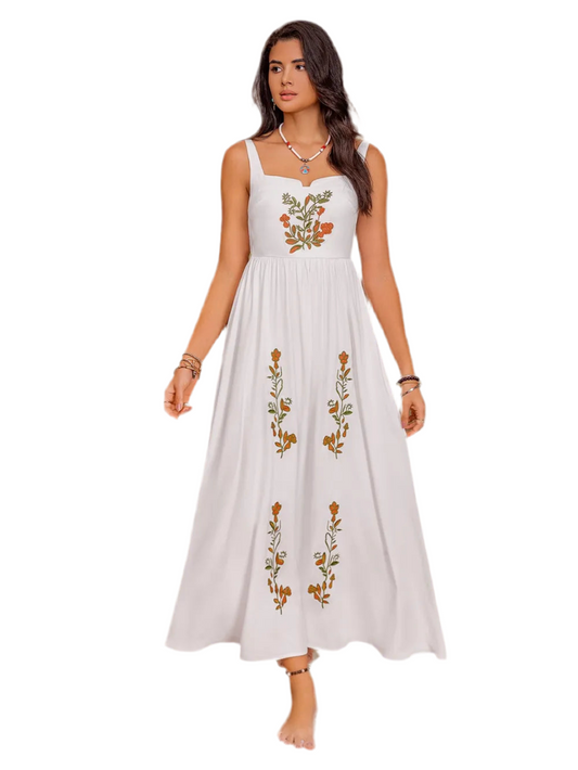 Floral Embroidered Sleeveless Maxi Dress