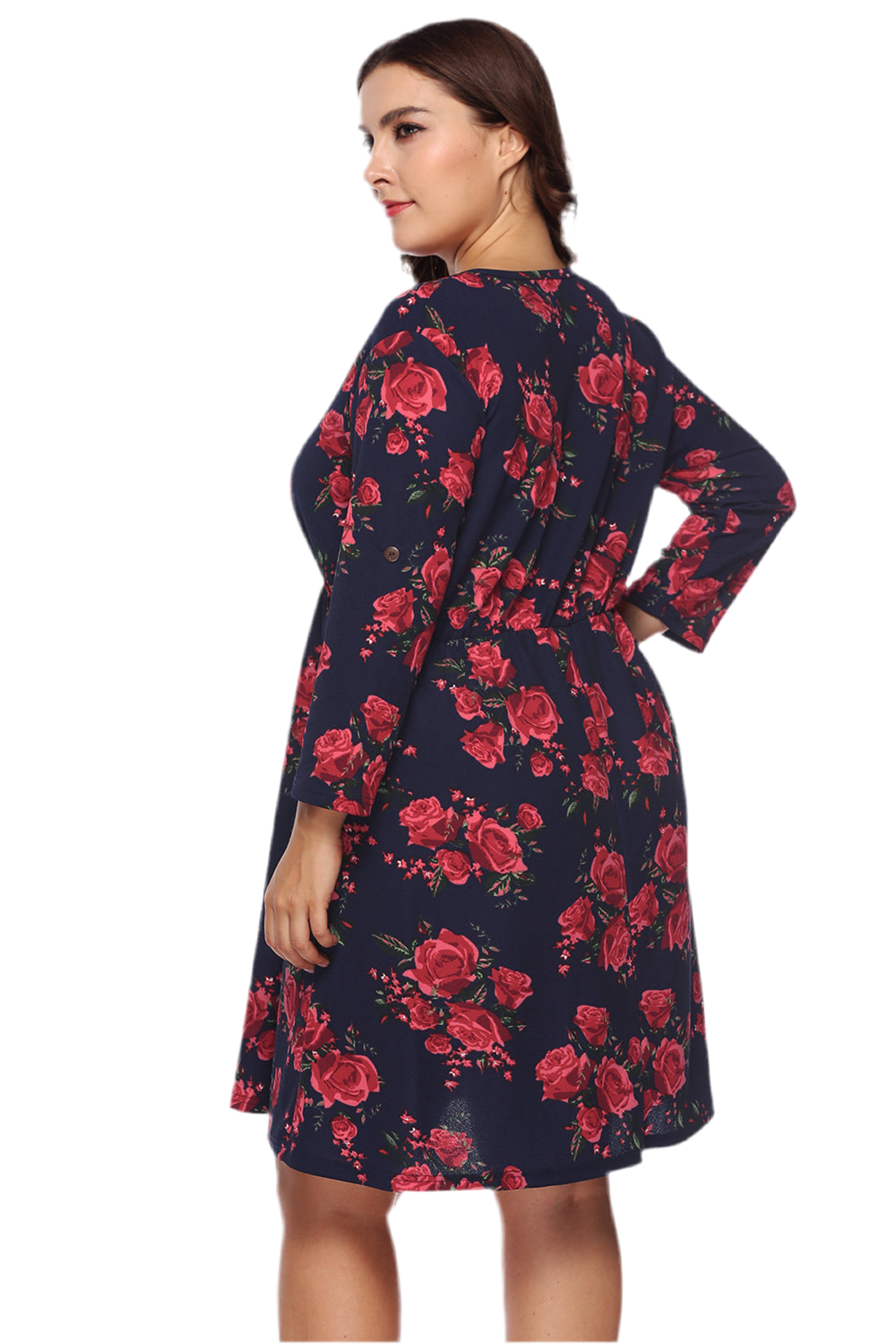 Plus Size Floral Print Half Zip Up Dress