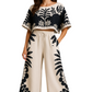Printed Half Sleeve Top and Wide Leg Pants Set