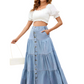 Button Front Tiered Denim Dress