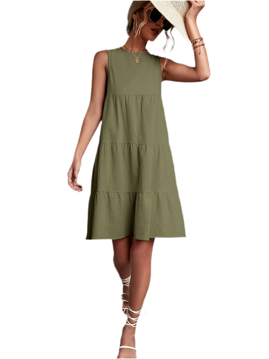 Tiered Round Neck Sleeveless Mini Tank Dress