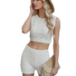 Eyelet Round Neck Tank and shorts Sweater Set