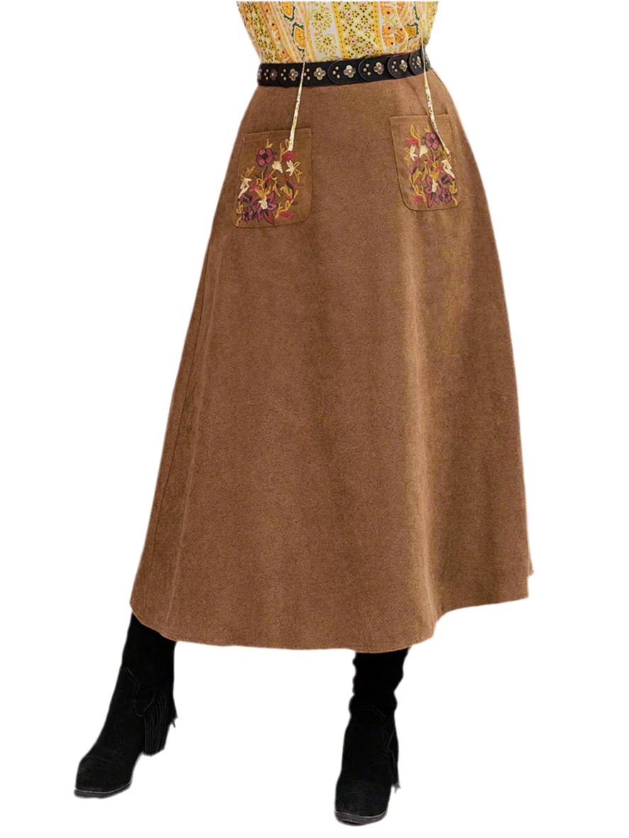 Plus Size Embroidered Pocketed High Waist Skirt