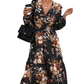 Perfee Floral Surplice Tie Front Ruffle Hem Midi Dress