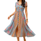 Smocked Floral V-Neck Short Sleeve Midi Dress